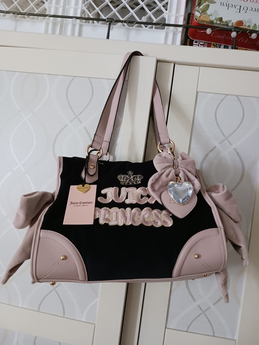 Juicy American Princess Tote Velour Satchel Liquorice 11JCEFNMX-LQ